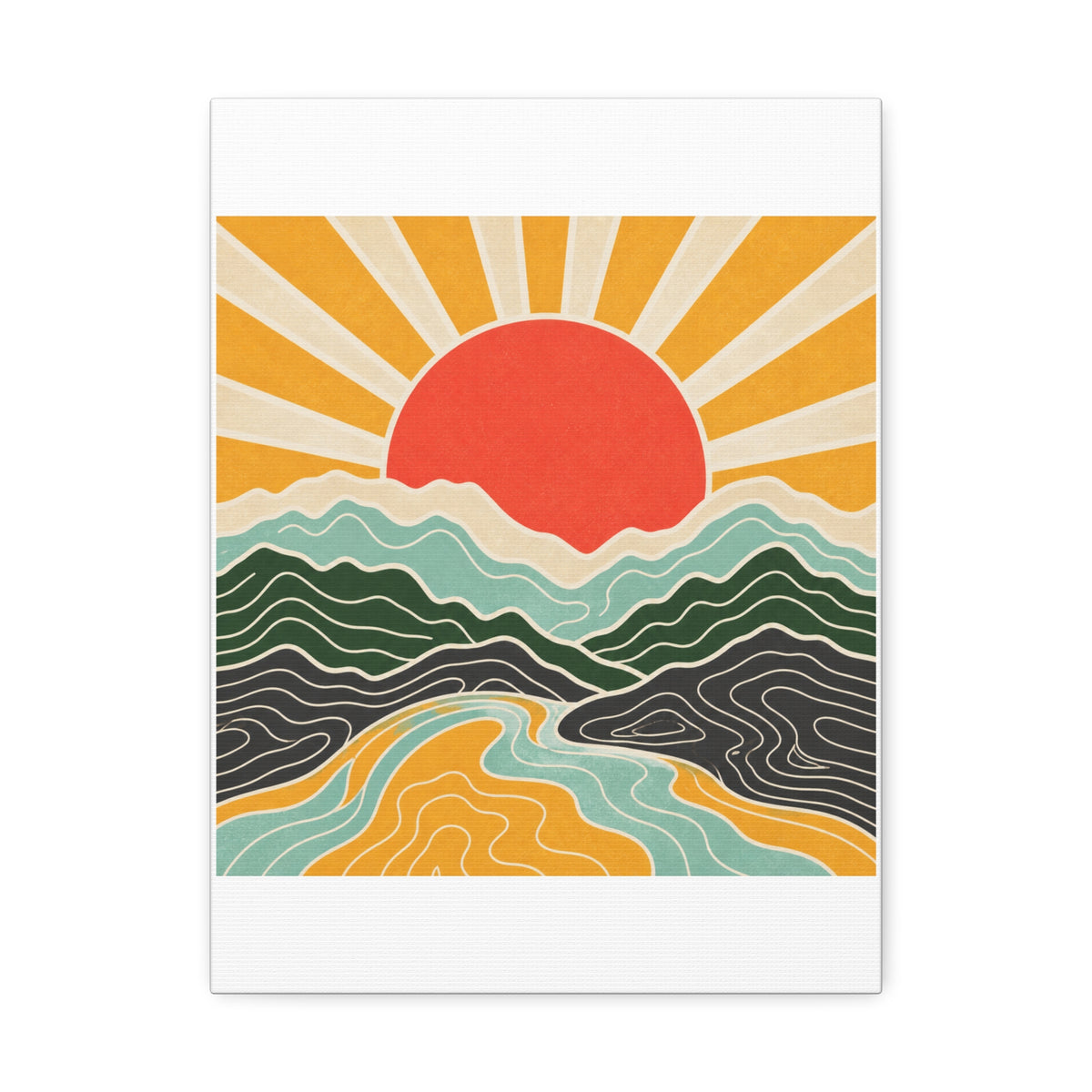 Topographic Sunrise Mid Century Mountain Canvas Art