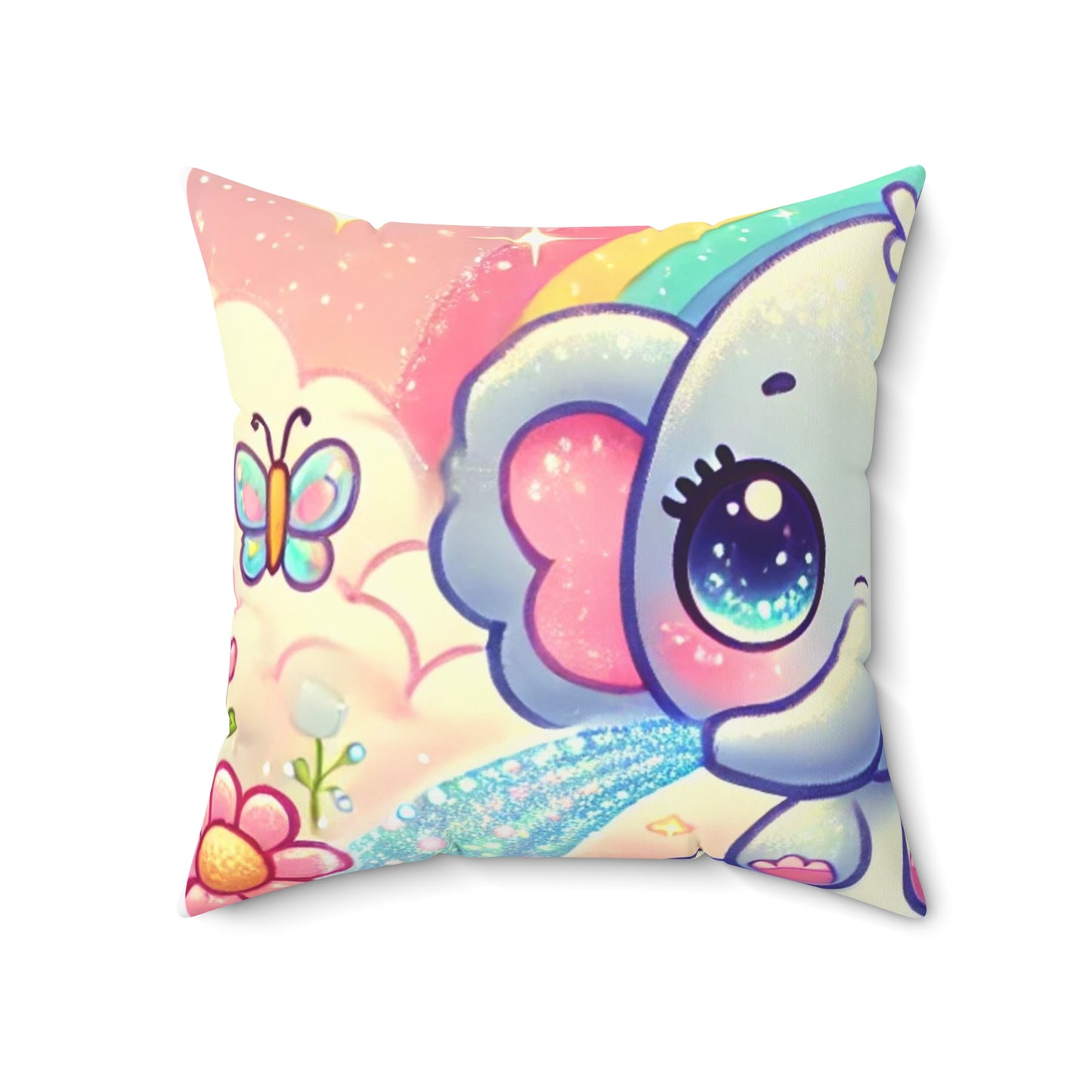 Pastel Rainbow Baby Elephant Floral Decorative Pillow