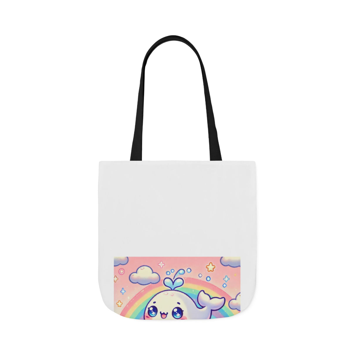 Kawaii Rainbow Whale Pastel Cloud Canvas Tote Bag