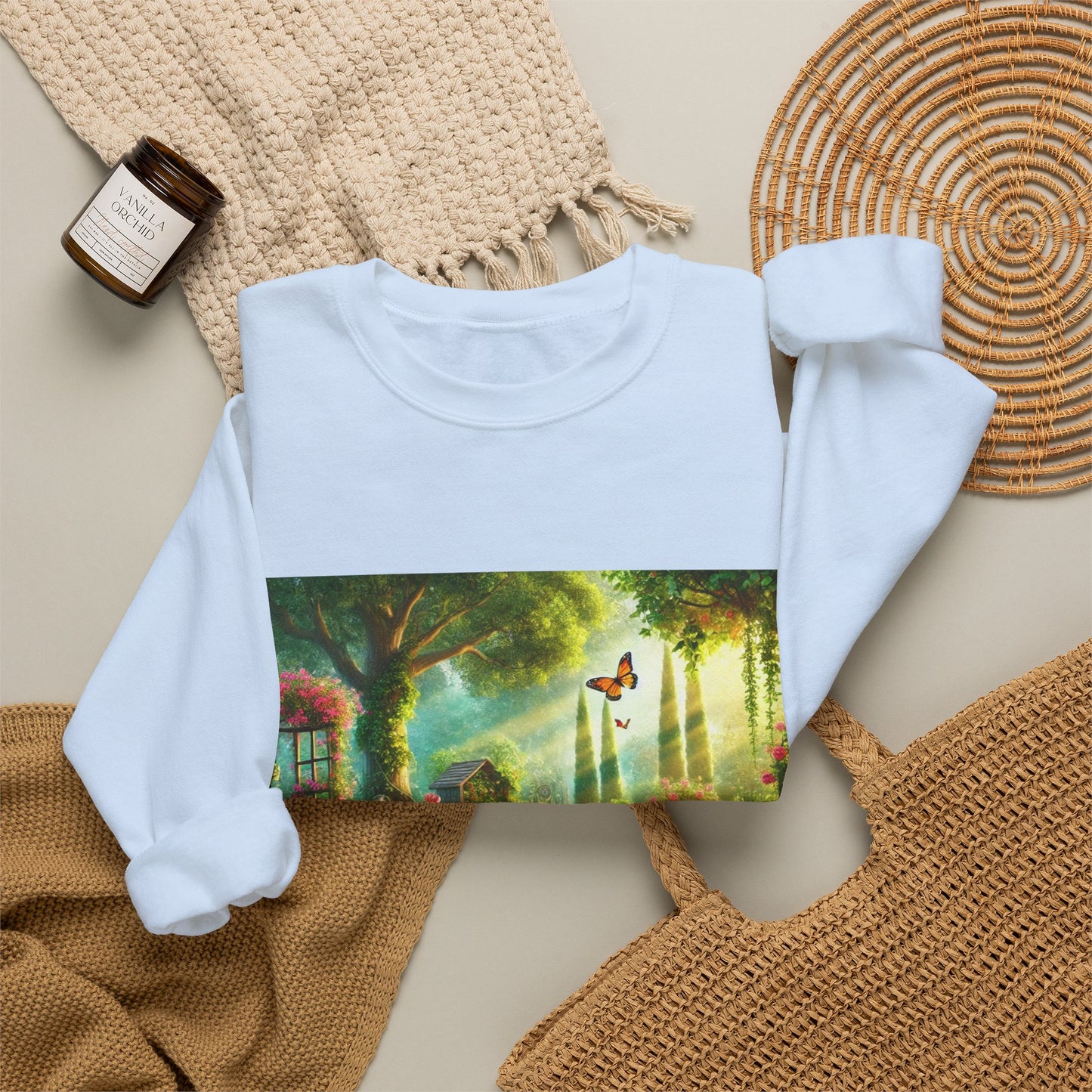 Sunlit Spring Flower Garden Bench Sweatshirt