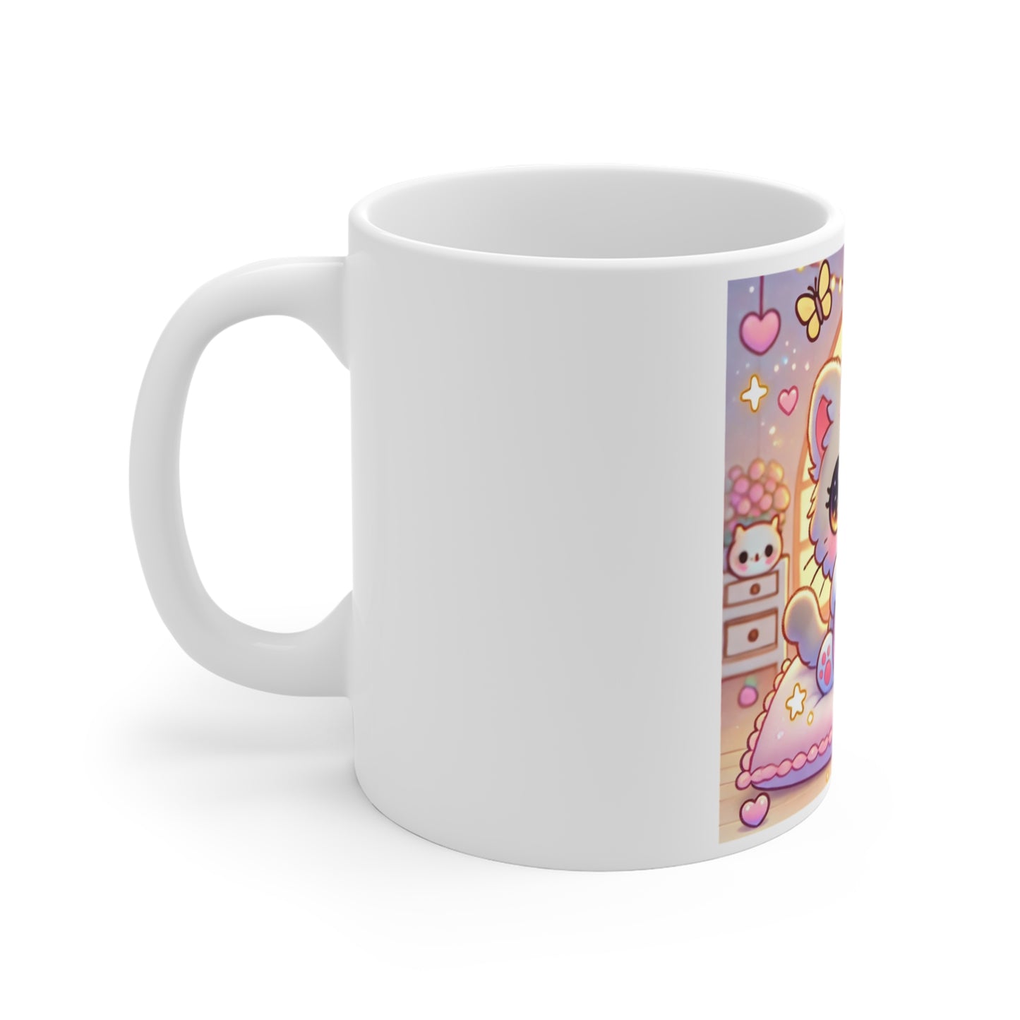 Cozy Kawaii Knitting Cat Pastel Yarn Coffee Mug