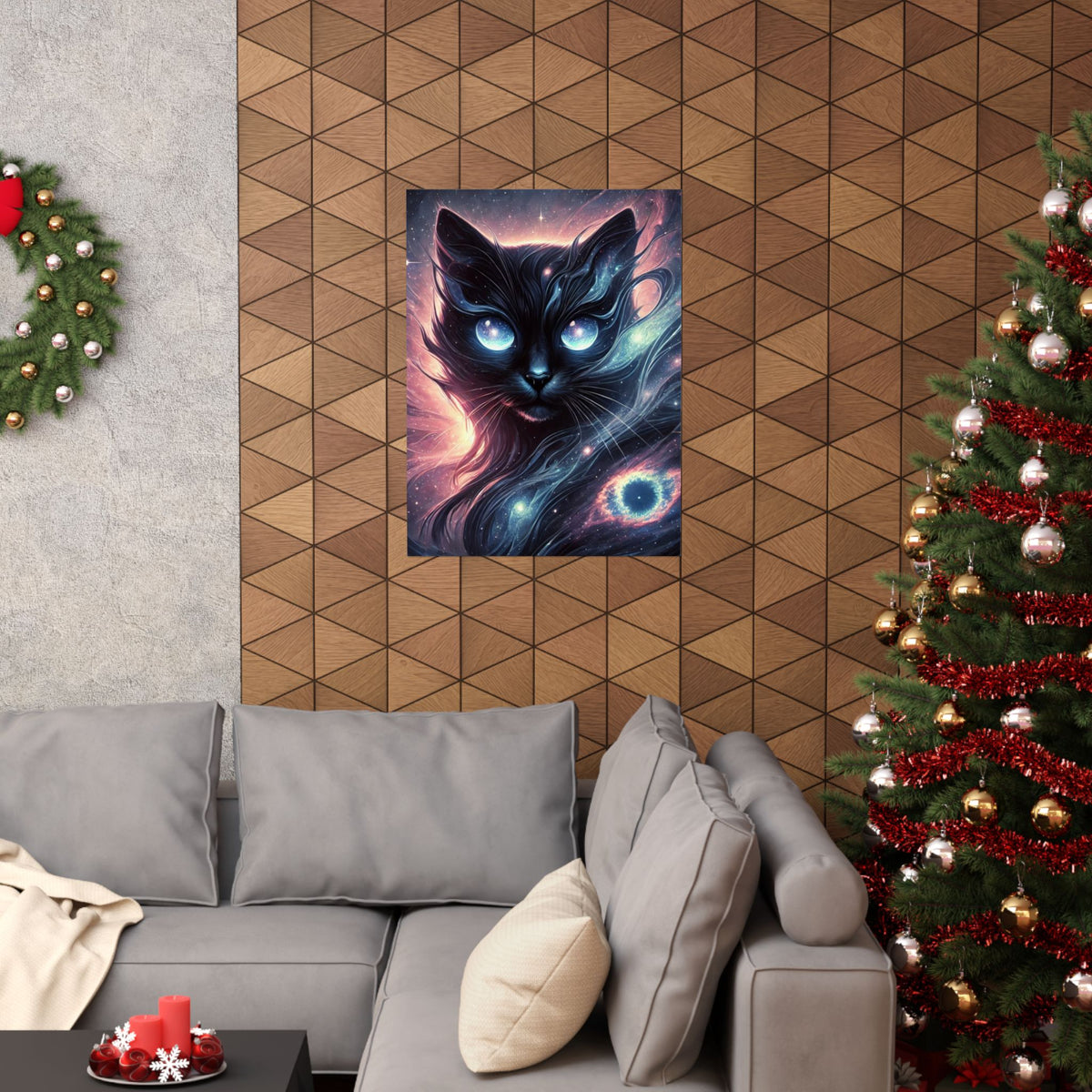 Cosmic Black Cat Galaxy Celestial Wall Art Poster