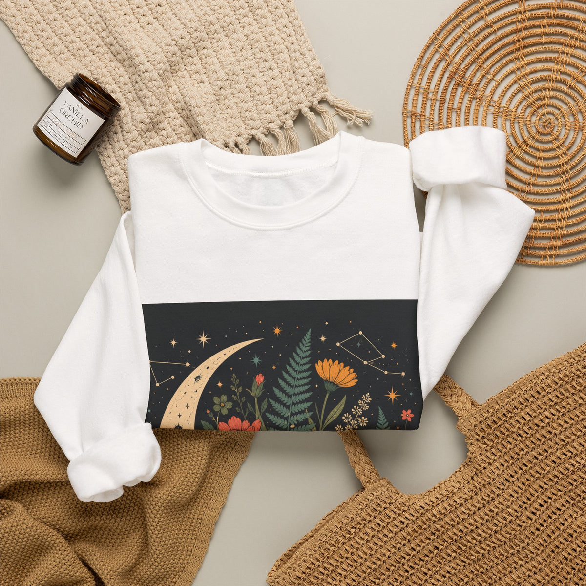 Celestial Wildflower Moon Botanical Art Sweatshirt