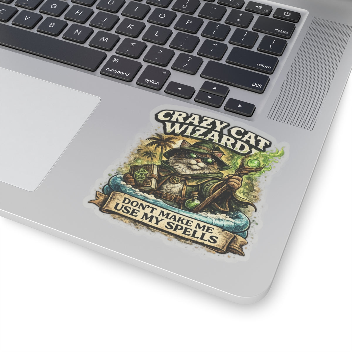 Crazy Cat Wizard Funny Fantasy Magic Sticker