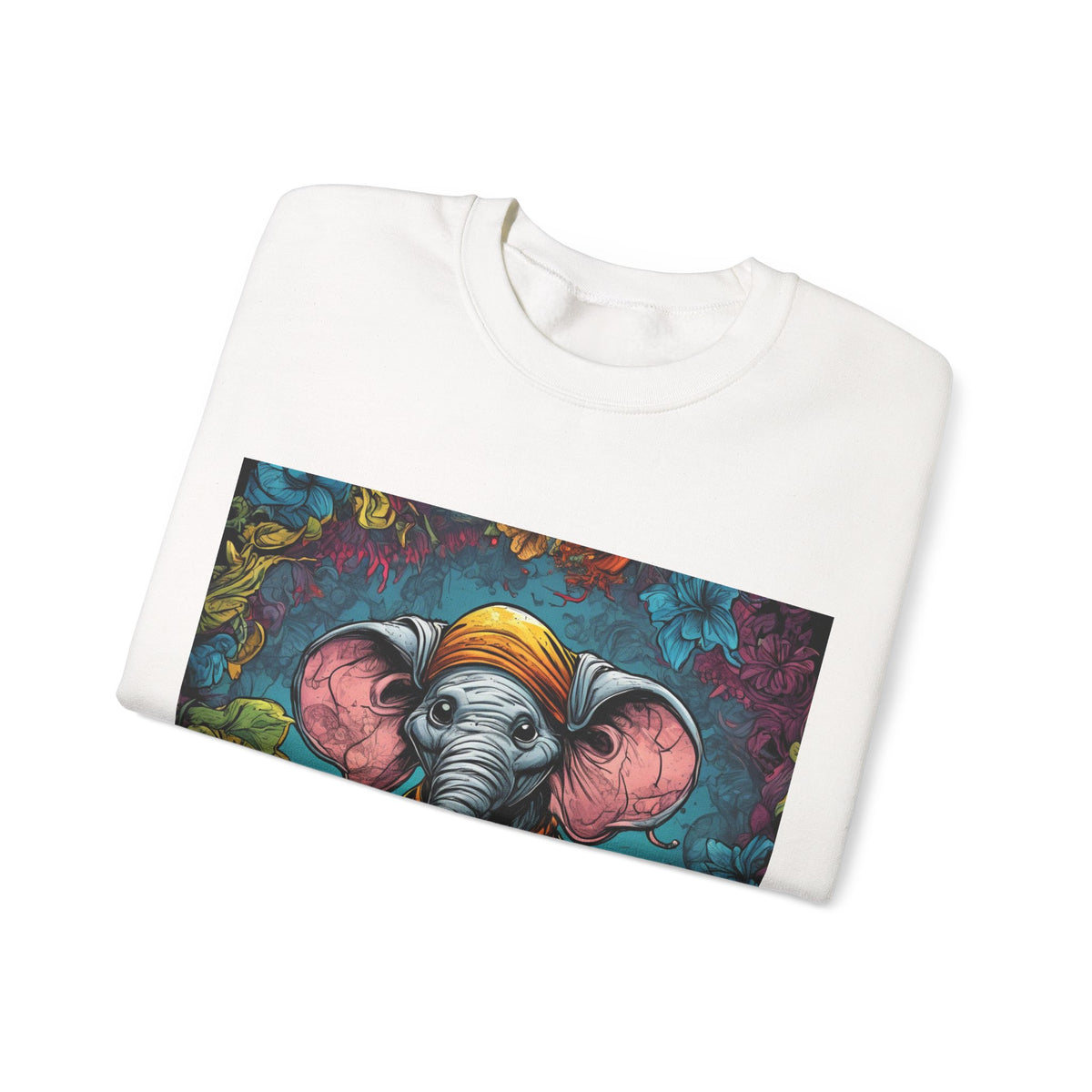 Colorful Storybook Elephant Floral Art Sweatshirt