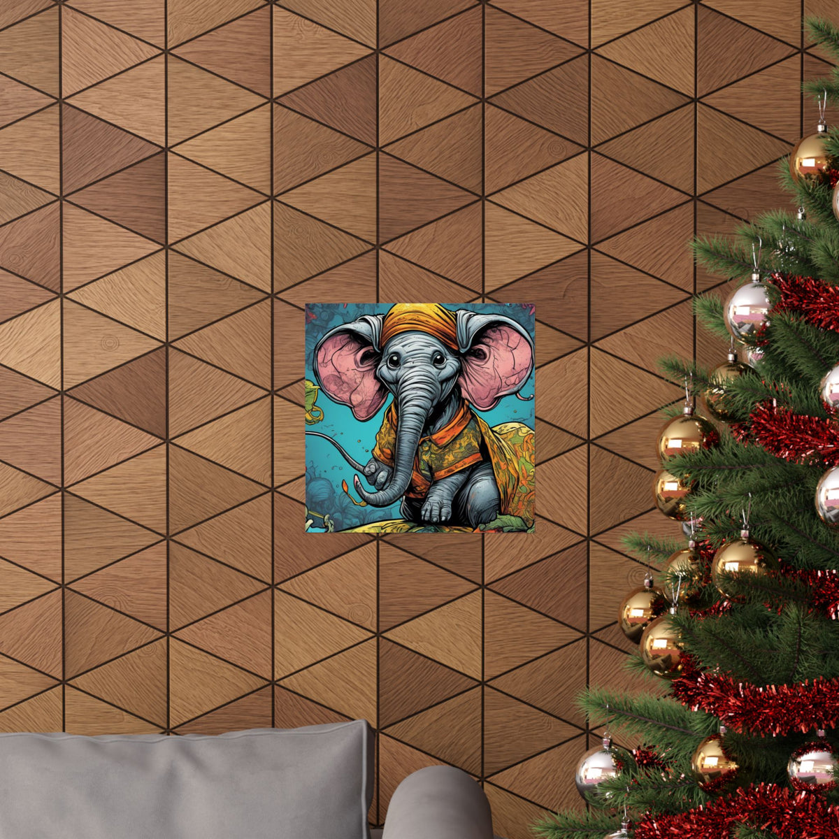 Colorful Storybook Elephant Floral Garden Wall Art Poster