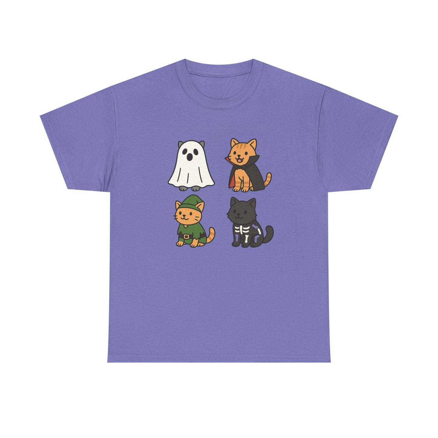 Cute Halloween Cat Tee, Unisex Heavy Cotton Tee, Casual Halloween Shirt, Pet Lover Gift, Fall Apparel, Cartoon Art,