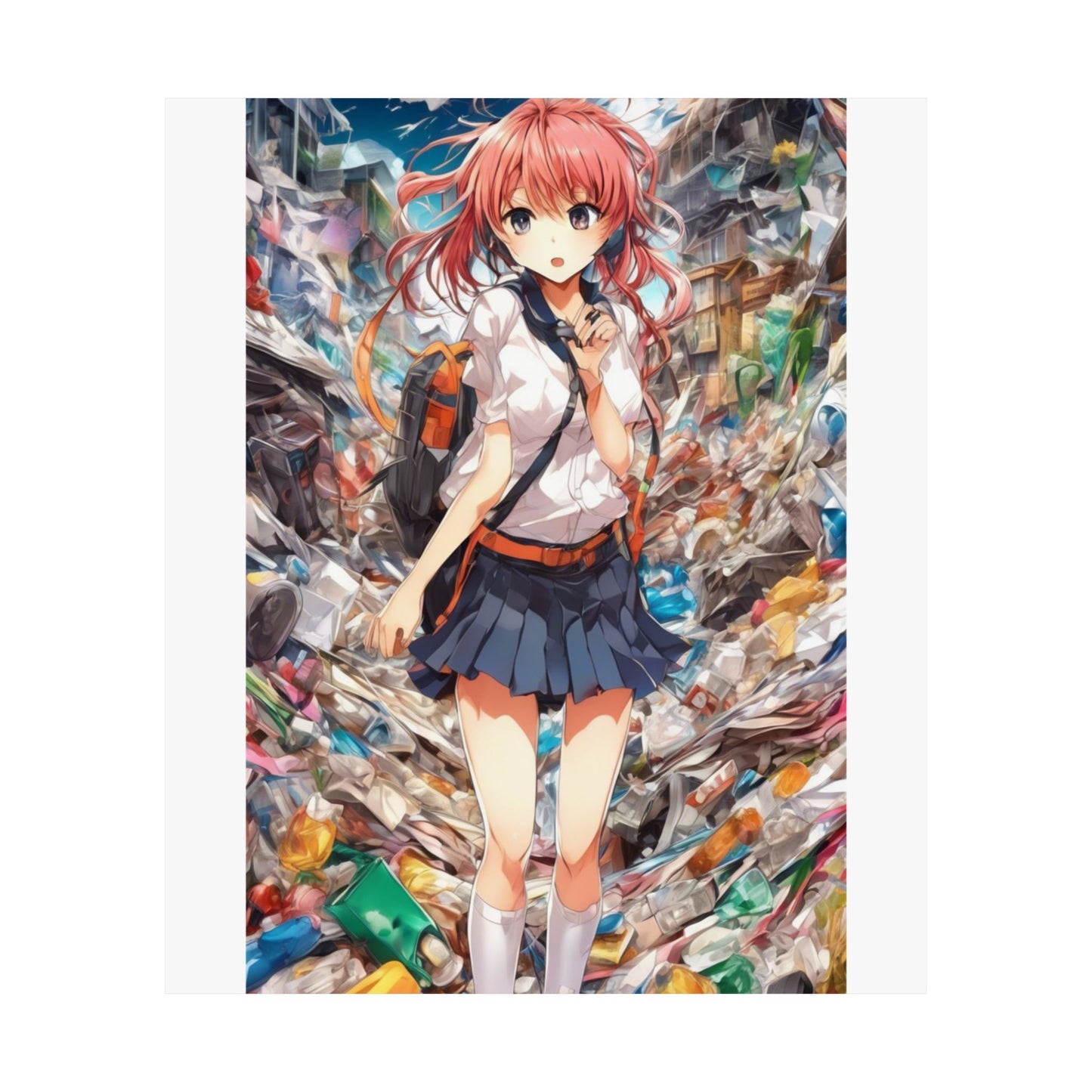 Recycling Day Anime Schoolgirl Eco Street Art Poster