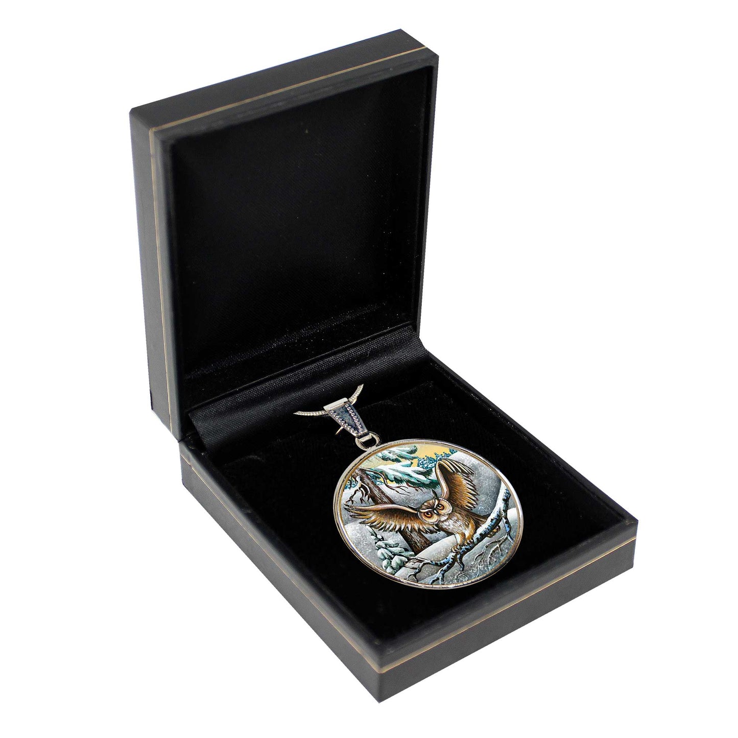 Fluttering Owl Silver Plated Mother of Pearl Jewelry Necklace - 44012