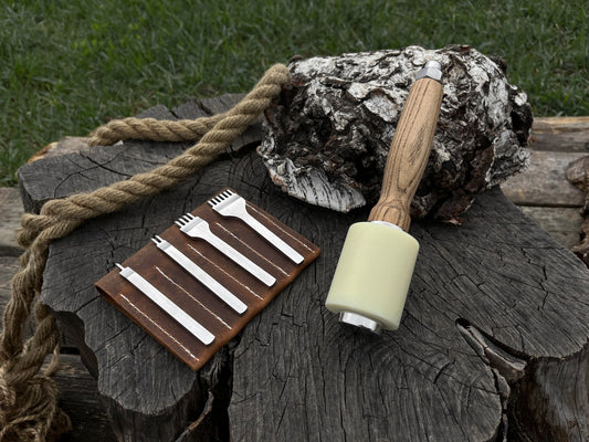 4-Piece Diamond Style Leather Pricking Iron and Leather Nylon Hammer