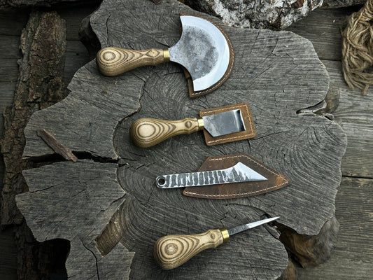 4-Piece Leather Tool Set with Leather Sheaths