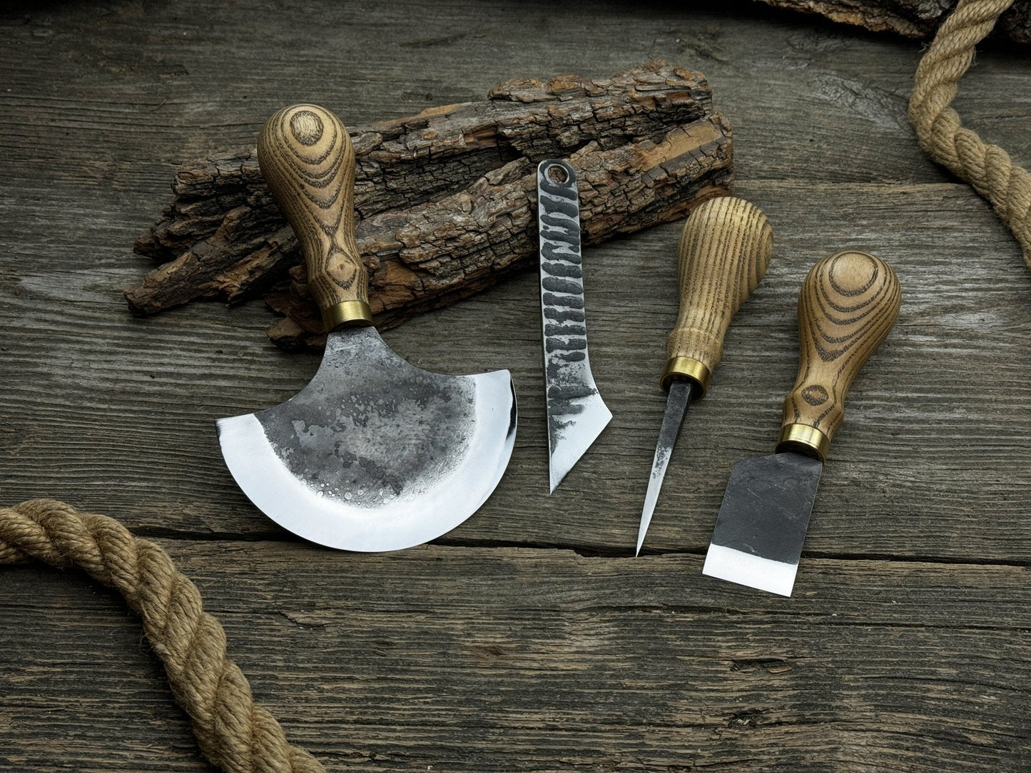 4-Piece Leather Tool Set with Leather Sheaths