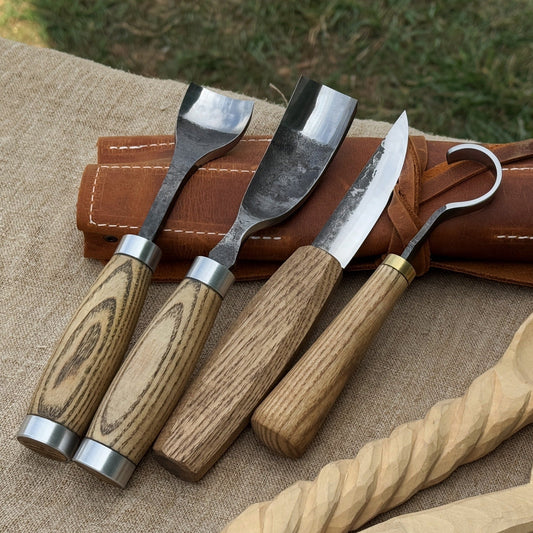 4-Piece Spoon Carving Tool Set with Leather Roll