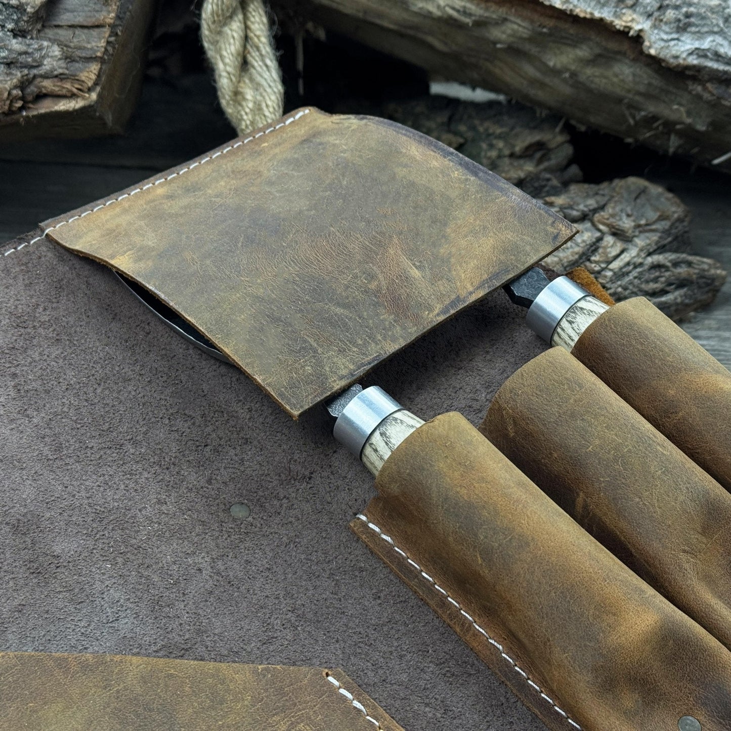 4 Pocket Leather Tool Roll for Carving Tools