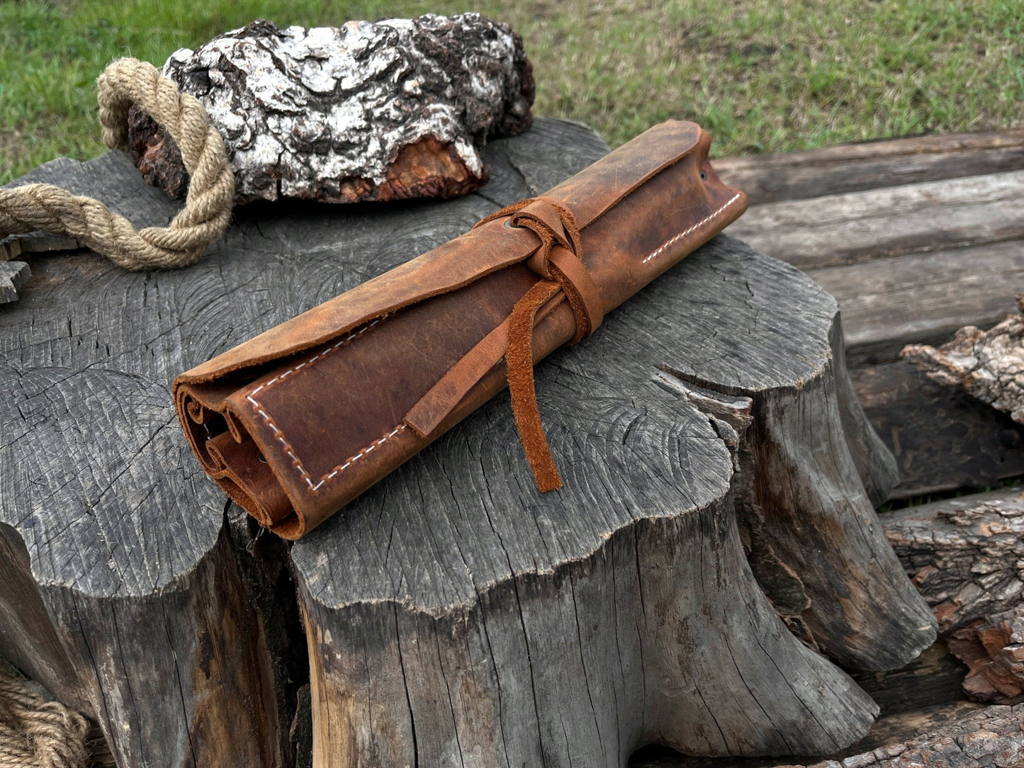 4 Pocket Leather Tool Roll