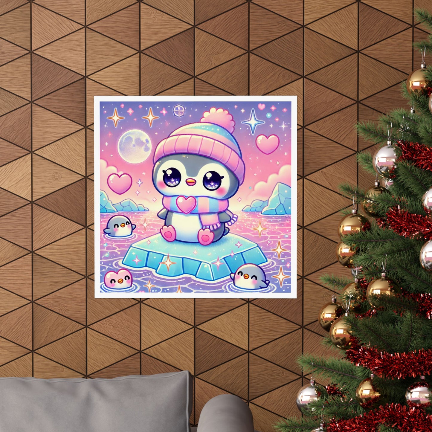 Cute Winter Penguin Ice Floe Kawaii Art Poster