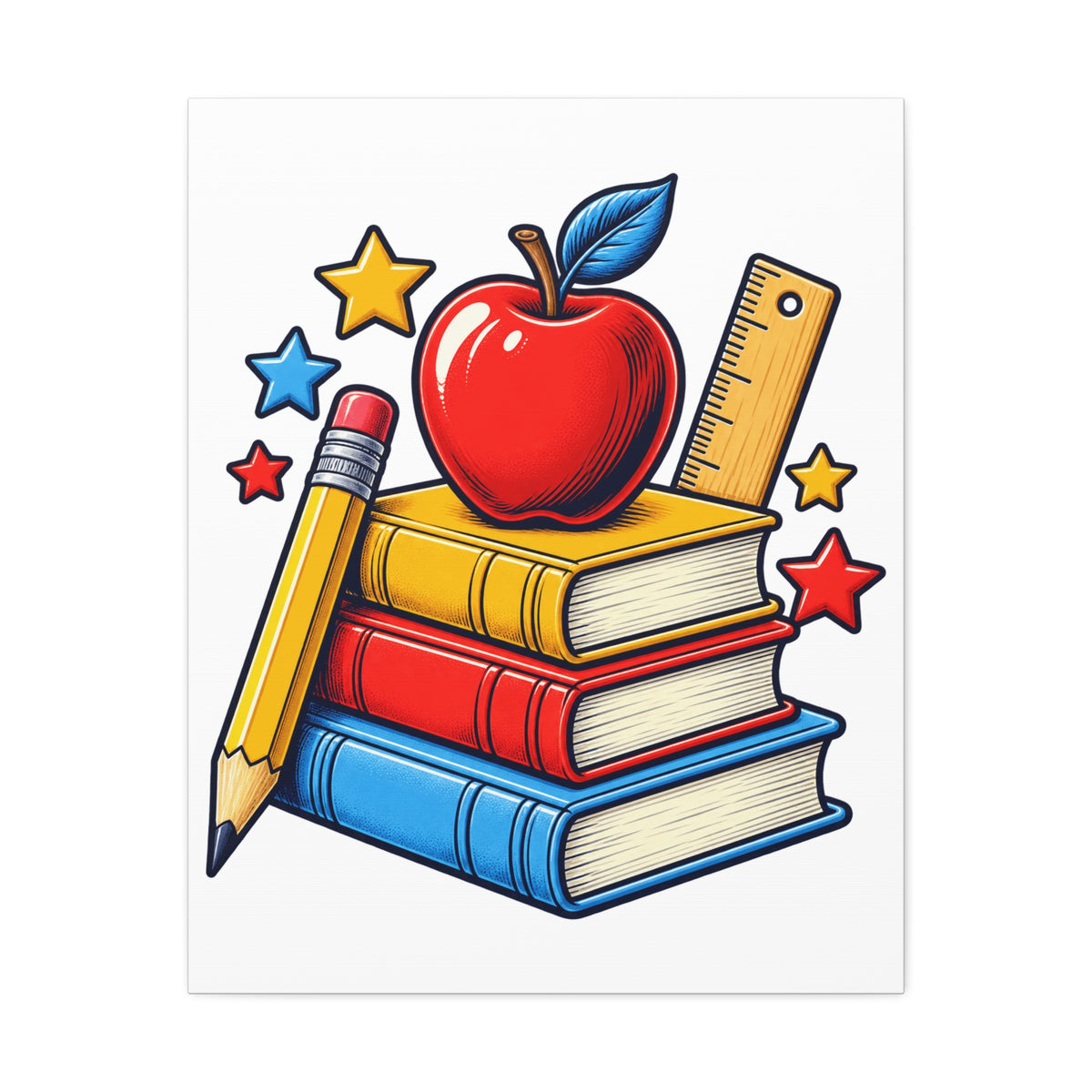 Retro School Books Apple Teacher Appreciation Canvas Art