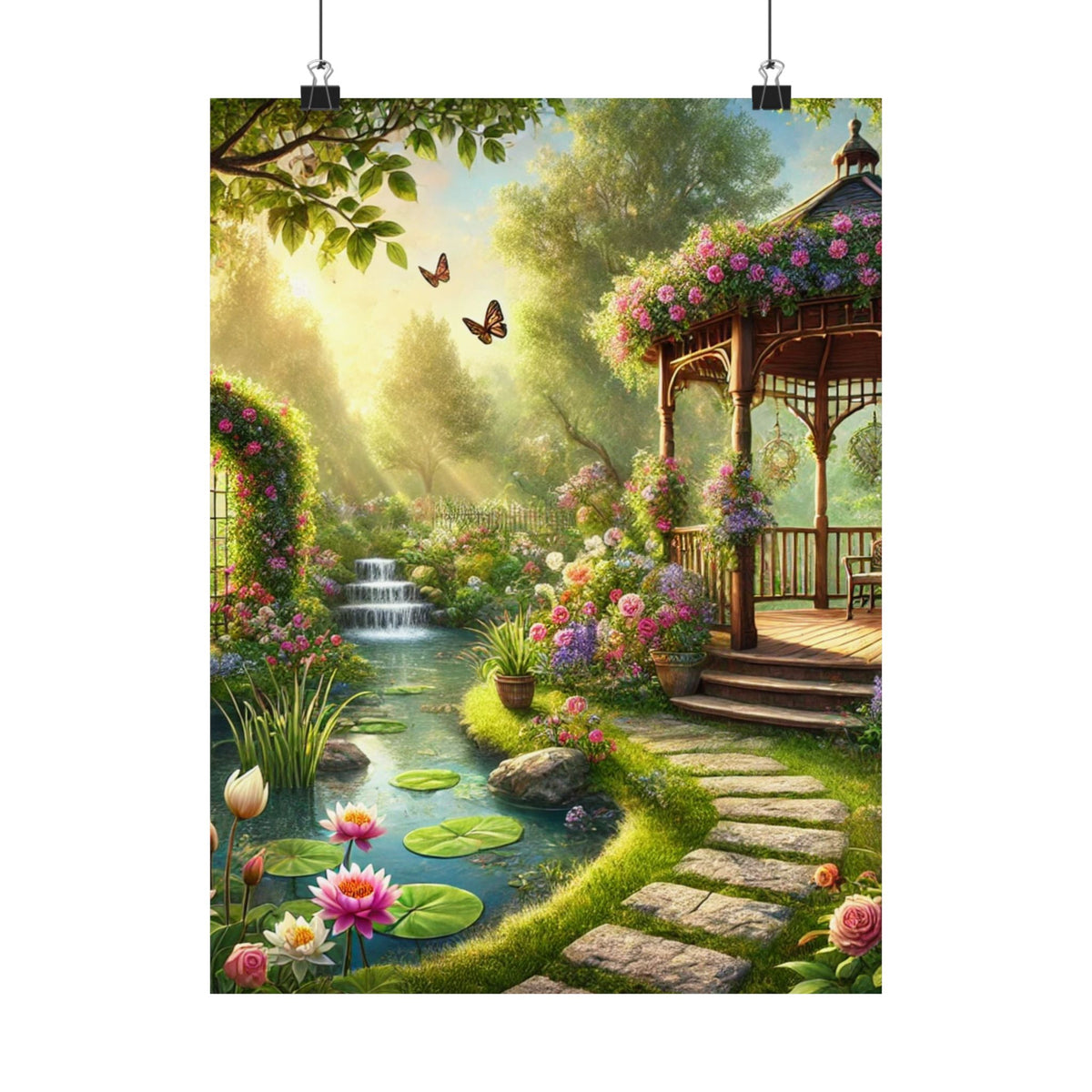 Sunlit Rose Gazebo Cottage Garden Wall Art Poster