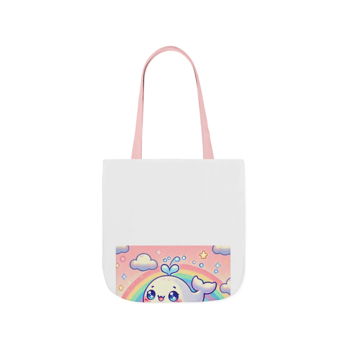 Kawaii Rainbow Whale Pastel Cloud Canvas Tote Bag