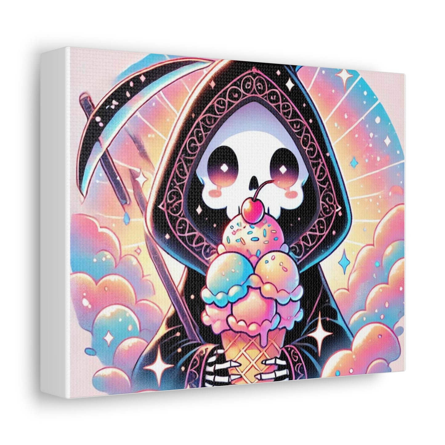 Cute Grim Reaper Ice Cream Pastel Canvas Art
