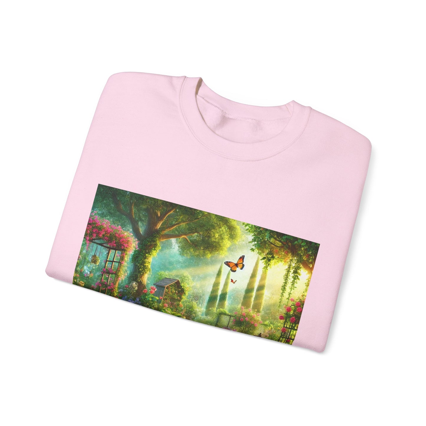 Sunlit Spring Flower Garden Bench Sweatshirt