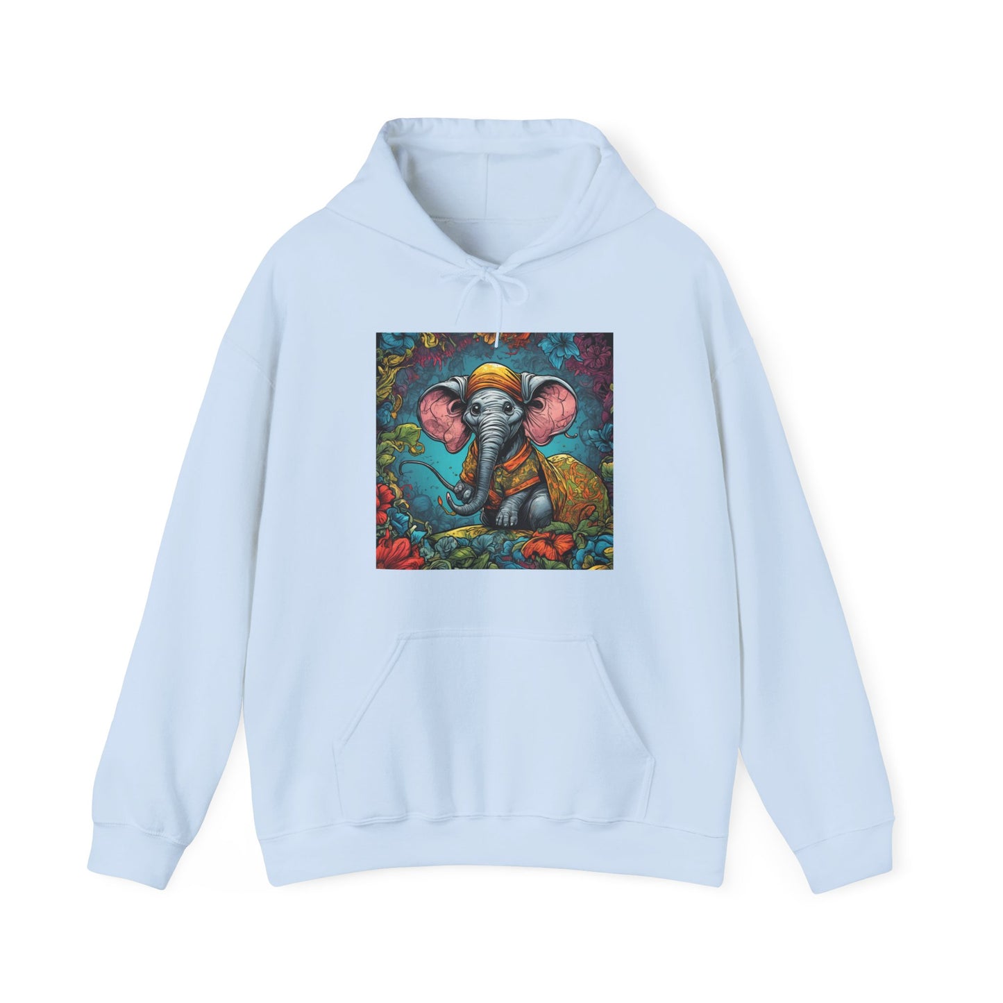 Colorful Storybook Elephant Floral Garden Art Hoodie