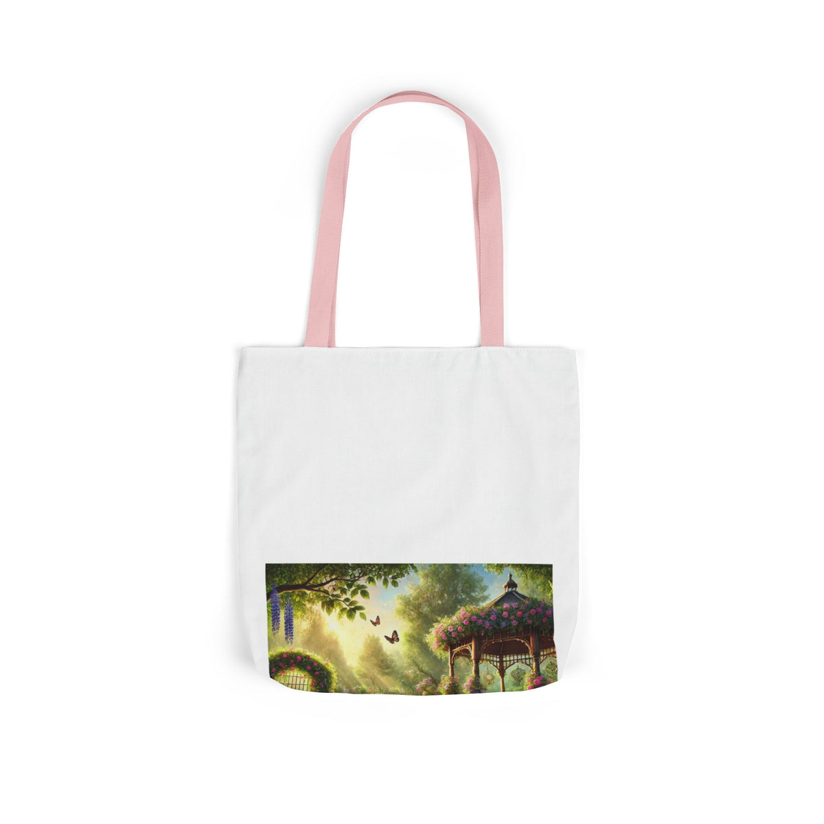 Sunlit Rose Gazebo Cottage Garden Canvas Tote Bag
