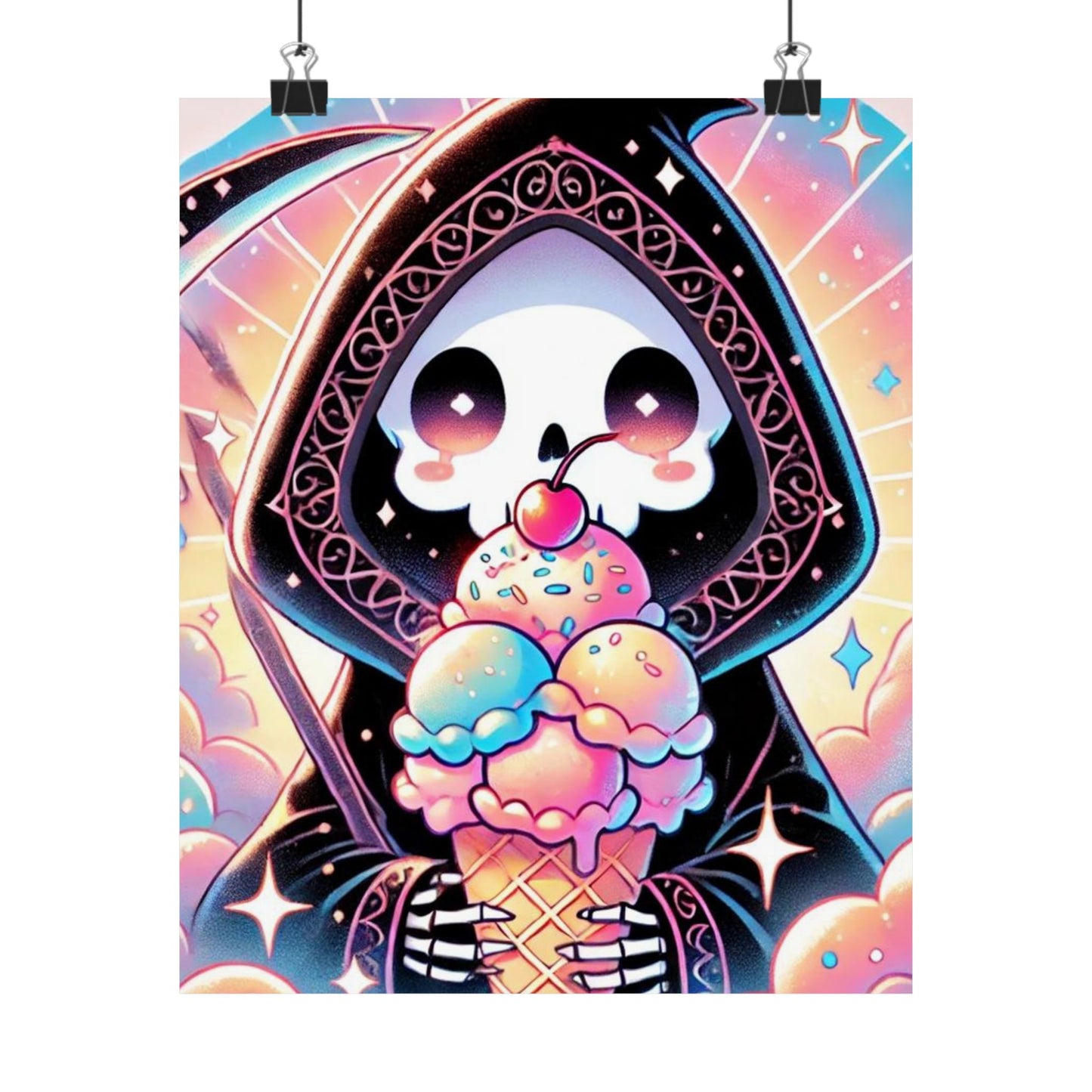 Cute Grim Reaper Ice Cream Pastel Novelty Poster