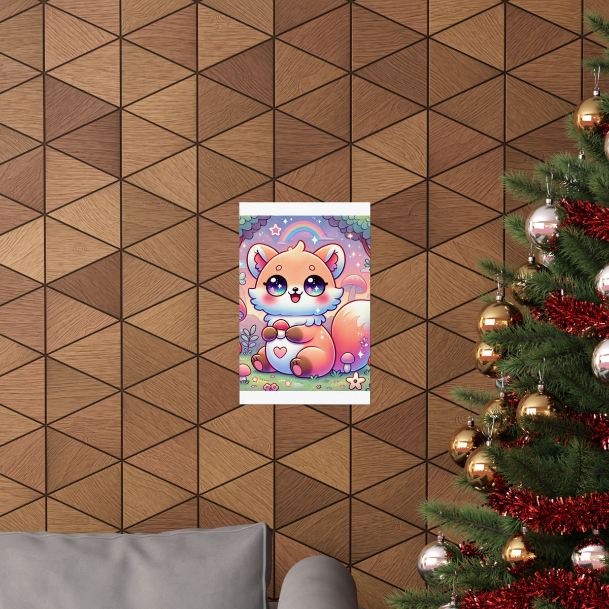Pastel Woodland Fox Mushroom Kawaii Wall Art Poster