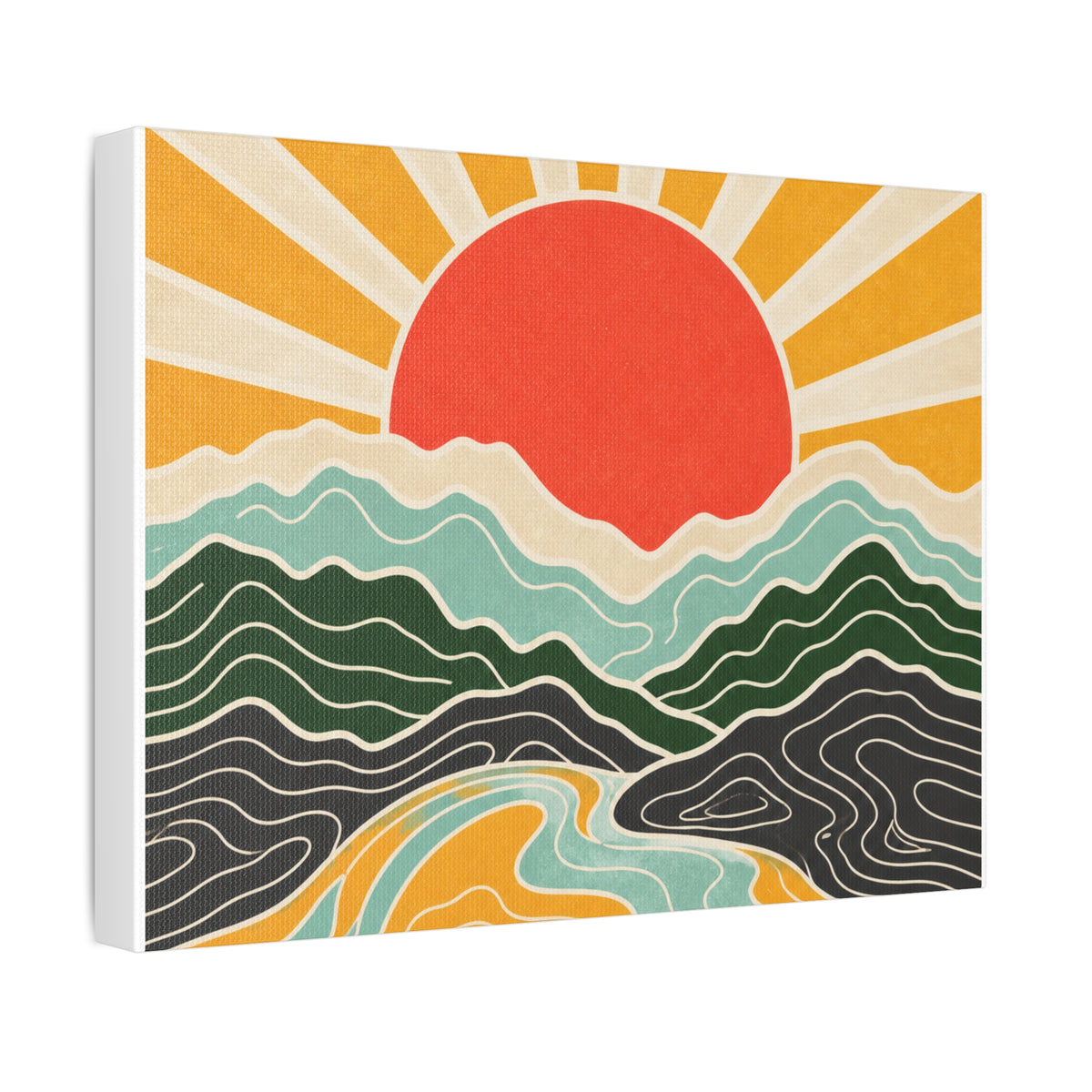 Topographic Sunrise Mid Century Mountain Canvas Art