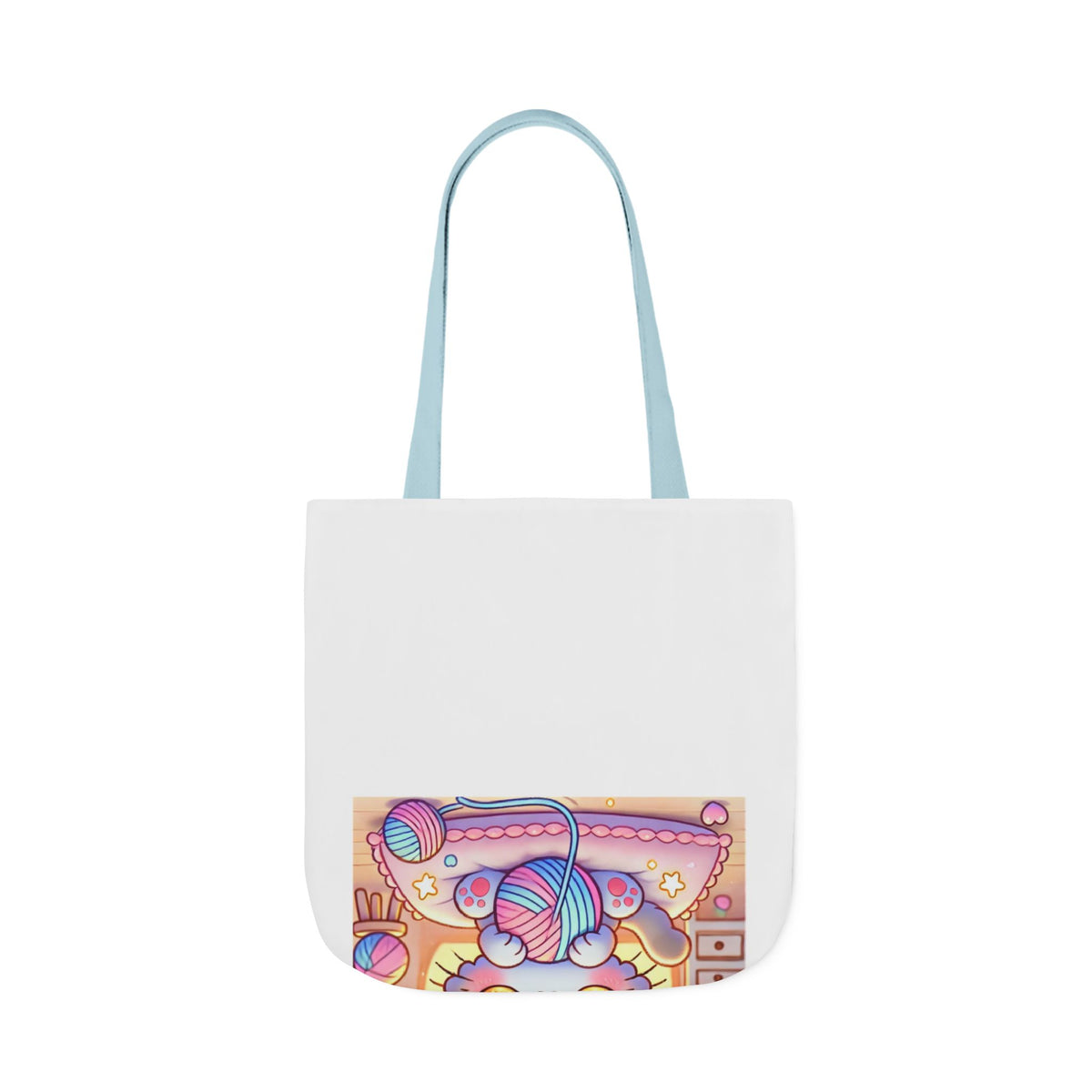 Cozy Kawaii Knitting Cat Pastel Yarn Canvas Tote Bag