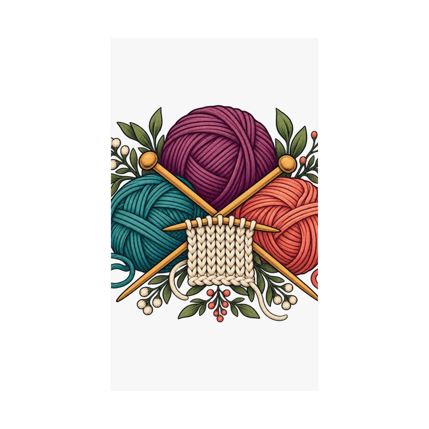 Retro Yarn and Knitting Botanical Art Poster