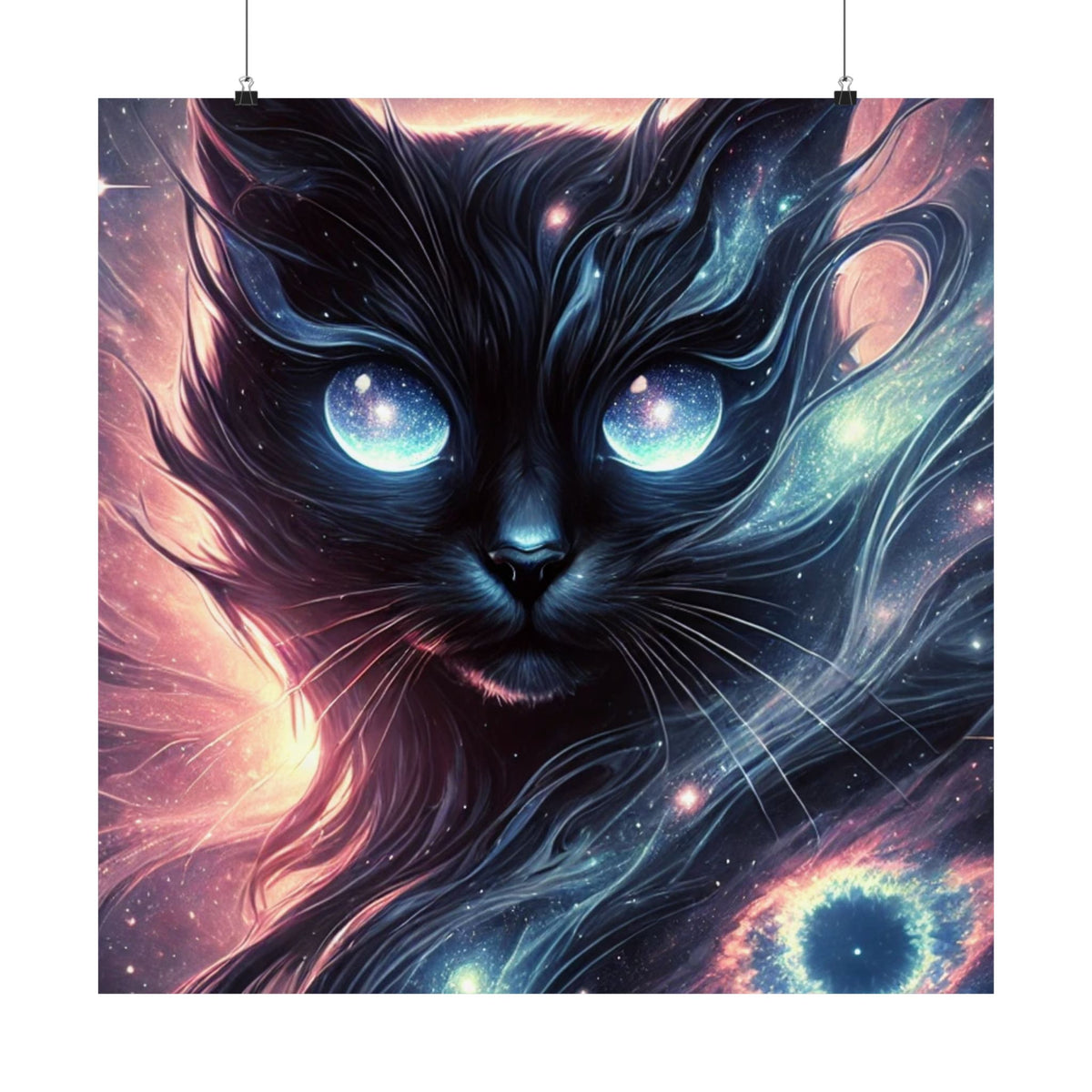 Cosmic Black Cat Galaxy Celestial Wall Art Poster