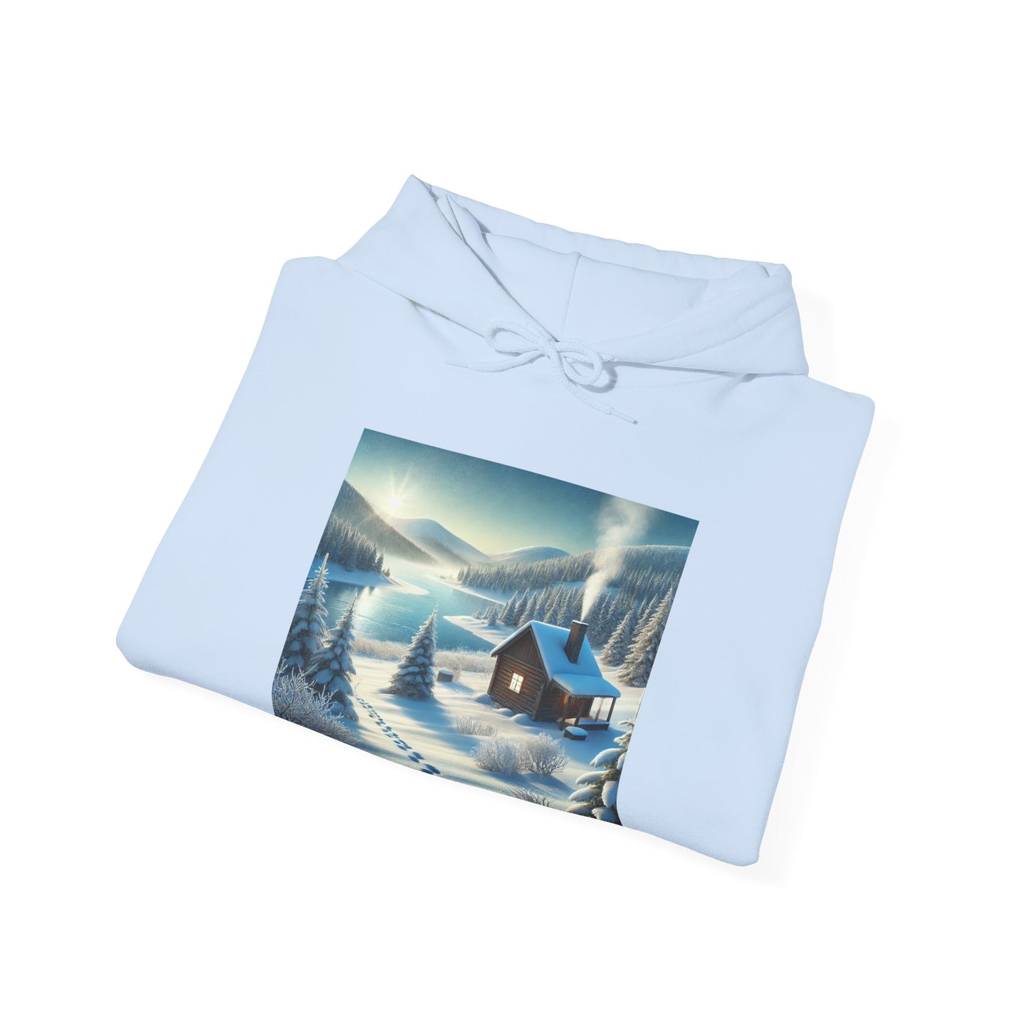Snowy Cabin Winter Lake Landscape Art Hoodie