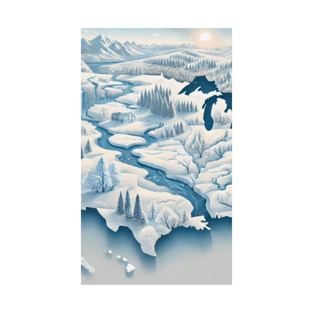 Winter USA Dreamscape Snowy Map Poster Wall Art Decor