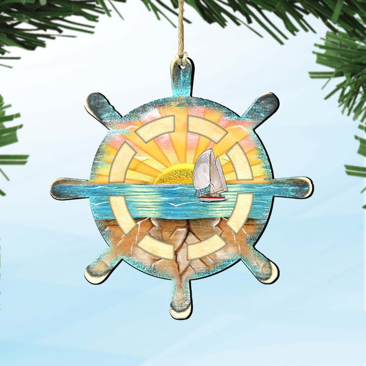 Captain Wheel Wooden Ornaments by G. DeBrekht - Coastal Holiday Decor - 8198536