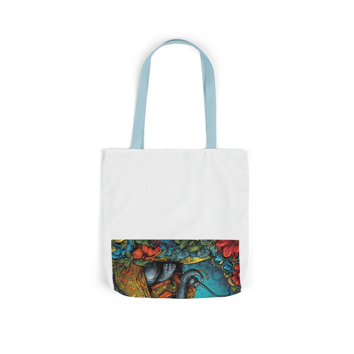 Colorful Storybook Elephant Floral Canvas Tote Bag
