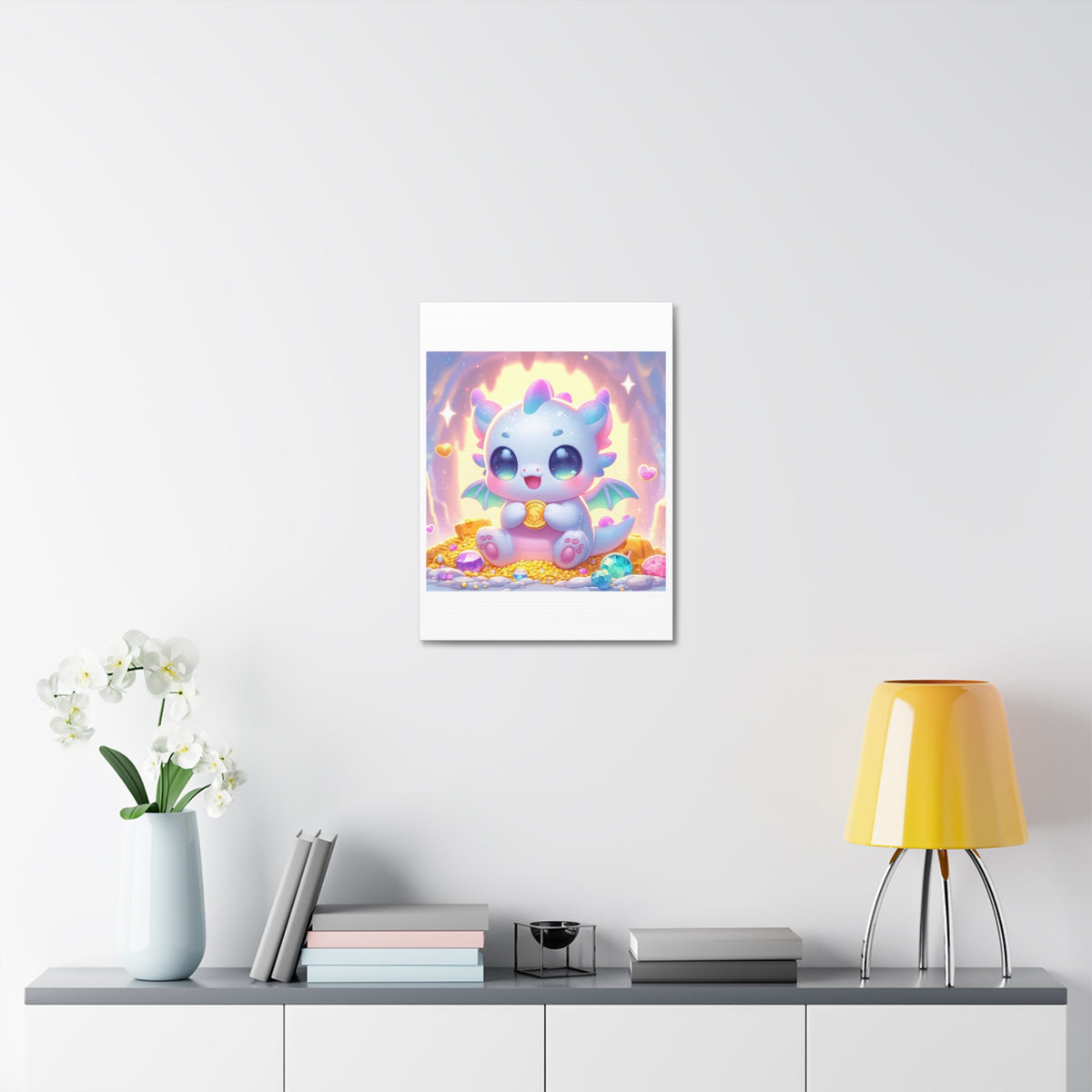 Pastel Treasure Dragon Kawaii Fantasy Canvas Wall Art