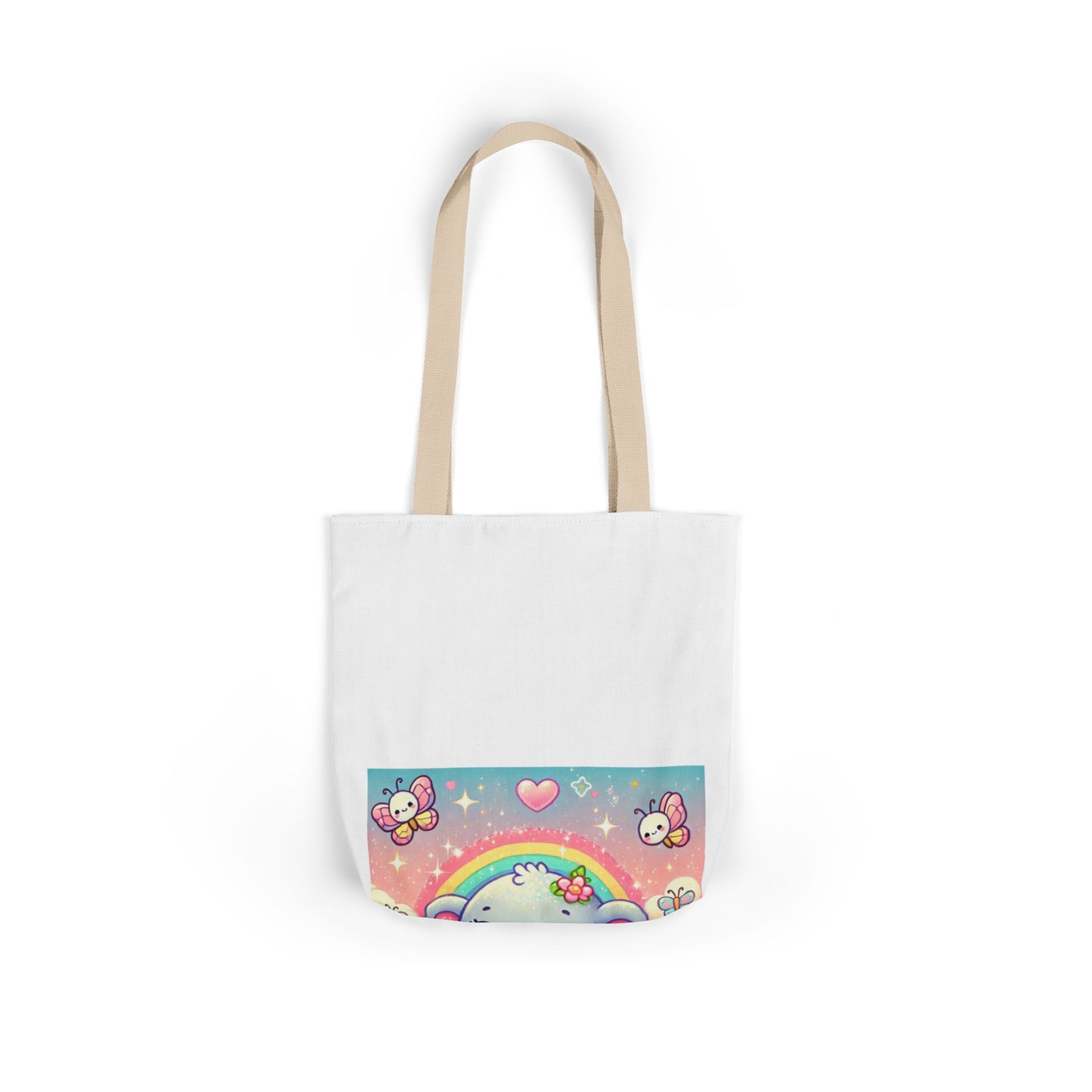 Pastel Rainbow Baby Elephant Floral Canvas Tote Bag