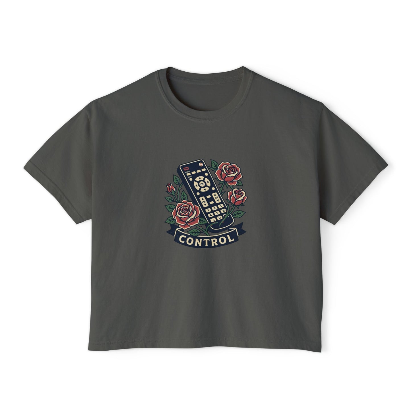 TV Remote with Roses Control Tee | Retro Remote, Floral Graphic Shirt T T-Shirt Women's Ladies Flowers Binge Watcher Gift