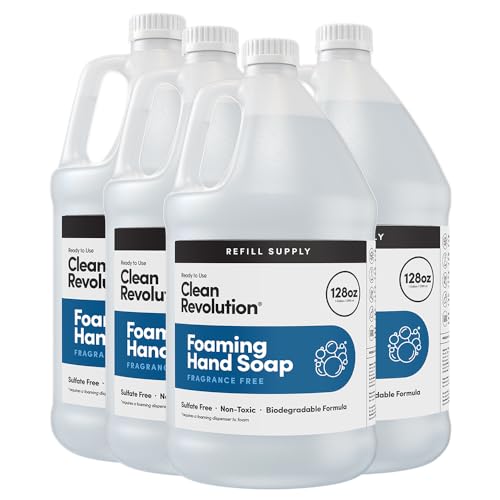 Clean Revolution Foaming Hand Soap Refill Supply Container, Ready to Use Formula, Gluten Free, Unscented and Fragrance Free, 128 Fl. Oz, 4 Pack