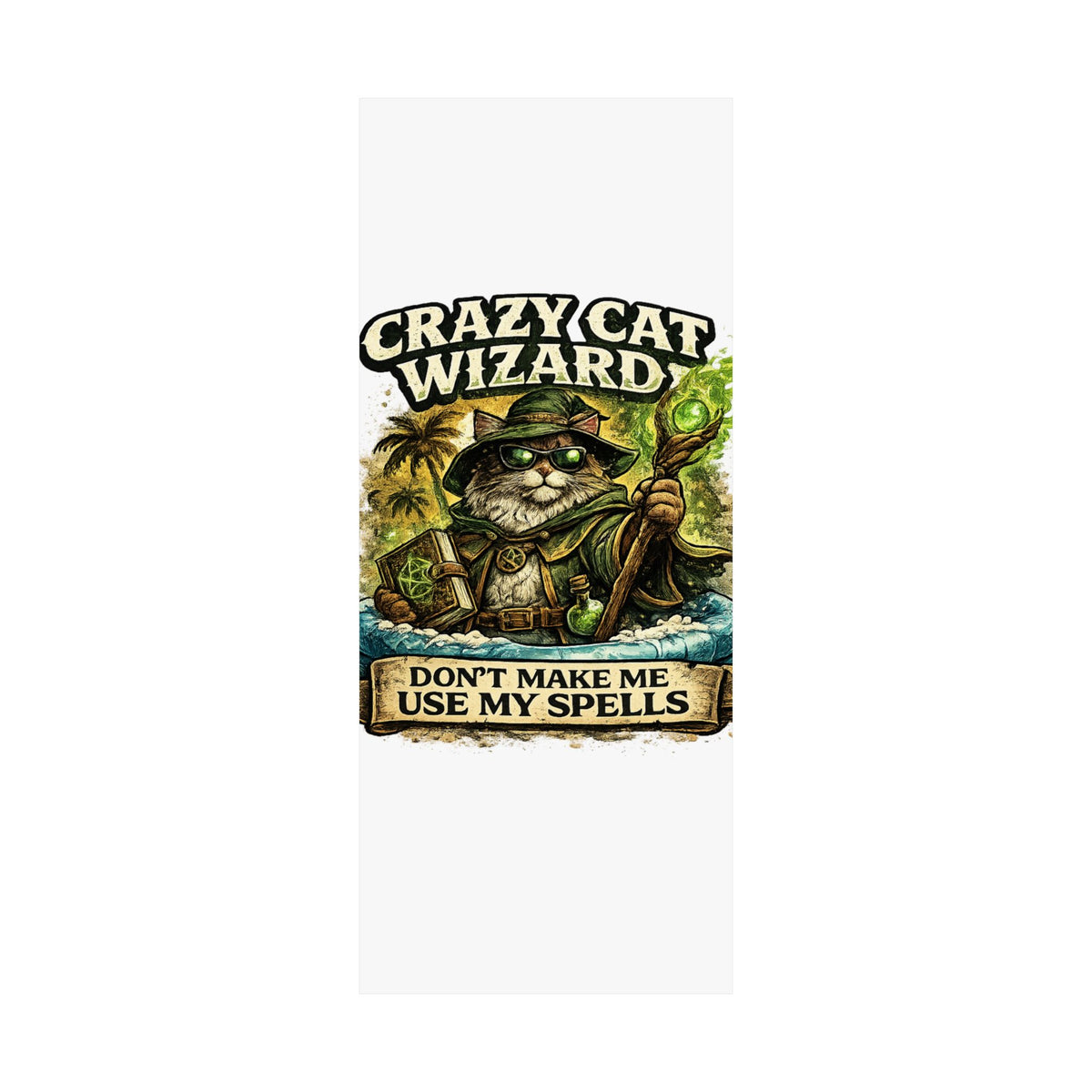 Crazy Cat Wizard Funny Fantasy Magic Art Poster