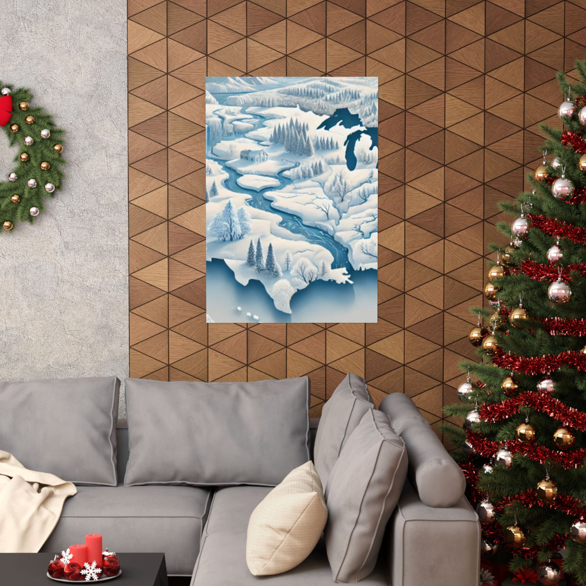 Winter USA Dreamscape Snowy Map Poster Wall Art Decor