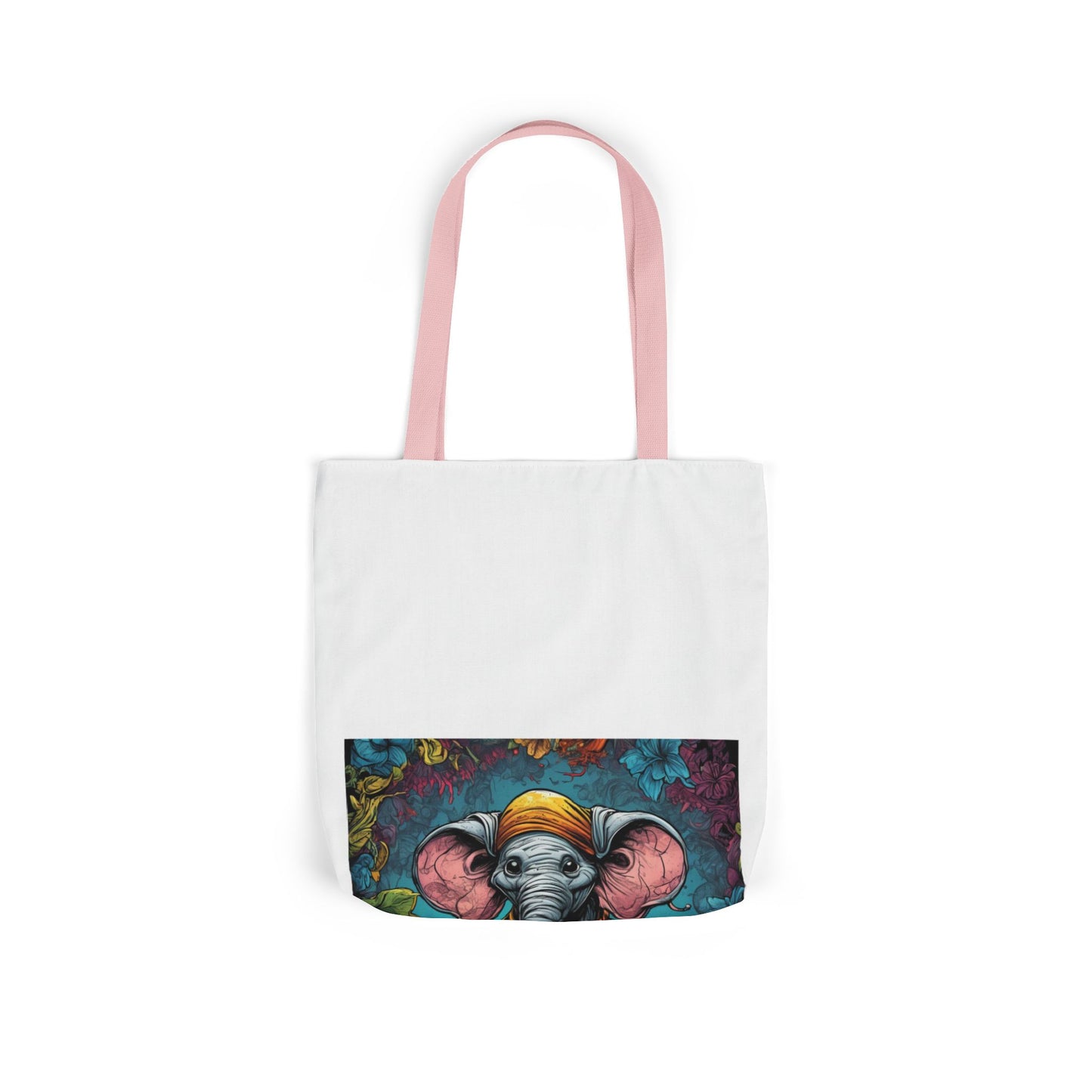 Colorful Storybook Elephant Floral Canvas Tote Bag