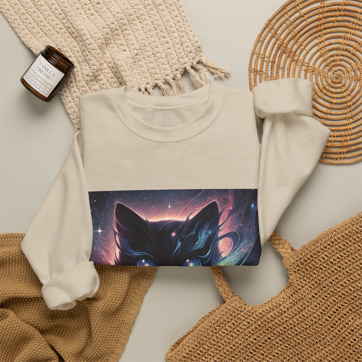 Cosmic Black Cat Galaxy Celestial Sweatshirt