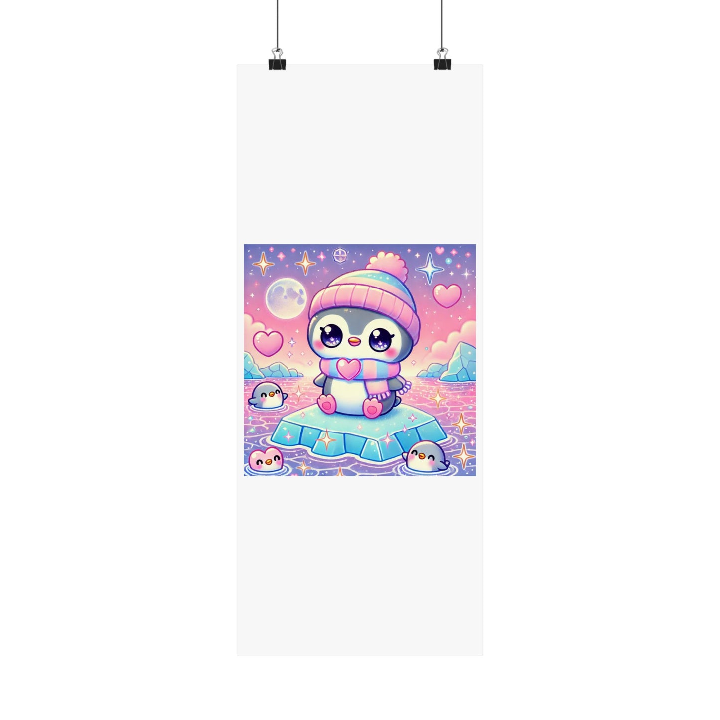 Cute Winter Penguin Ice Floe Kawaii Art Poster