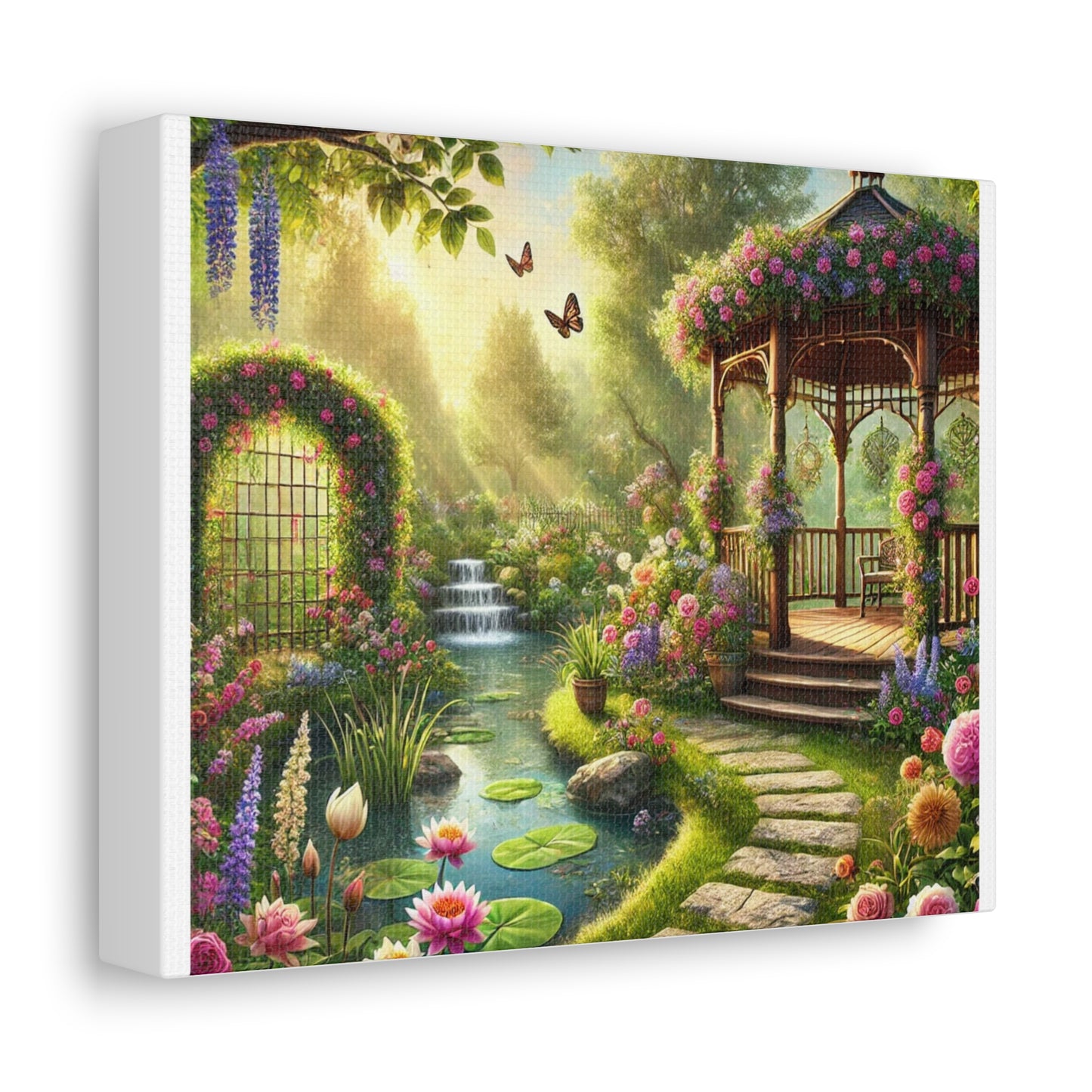 Sunlit Rose Gazebo Cottage Garden Canvas Wall Art