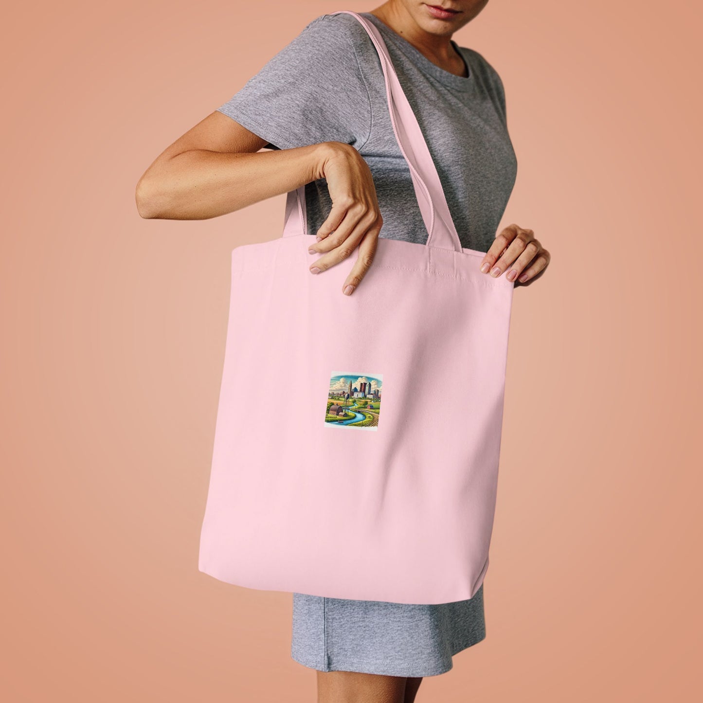 Rural River City Skyline Hometown Landscape Tote Bag