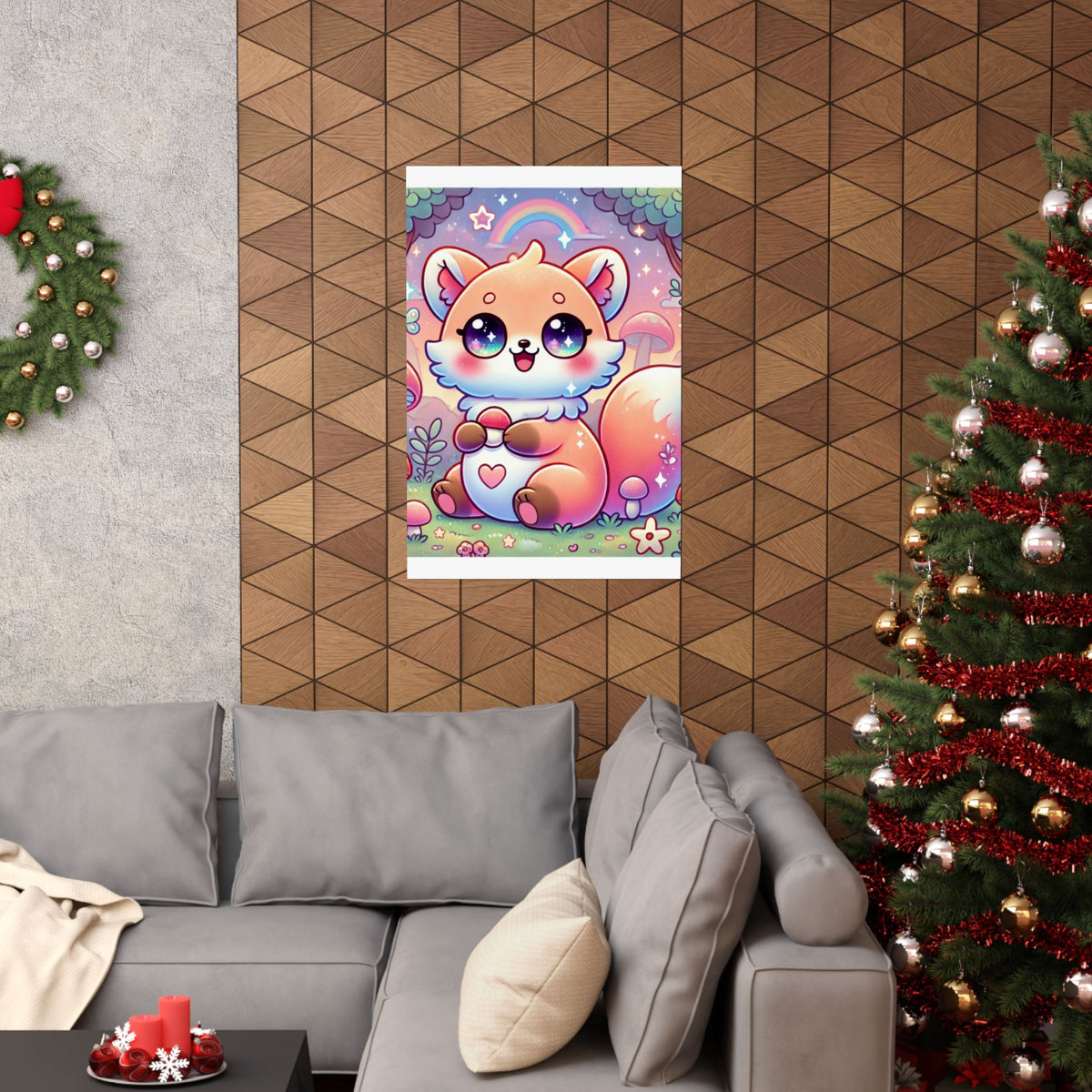 Pastel Woodland Fox Mushroom Kawaii Wall Art Poster
