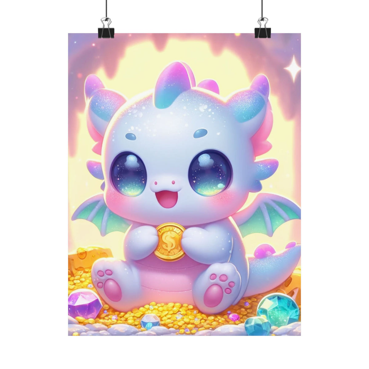 Pastel Treasure Dragon Kawaii Fantasy Wall Art Poster
